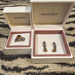 Authentic Pandora Ring Size 7.5 + Matching Earrings in Original Boxes EUC